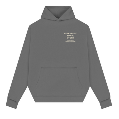 EVERYBODY HAS A STORY HOODIE ASH BLACK
