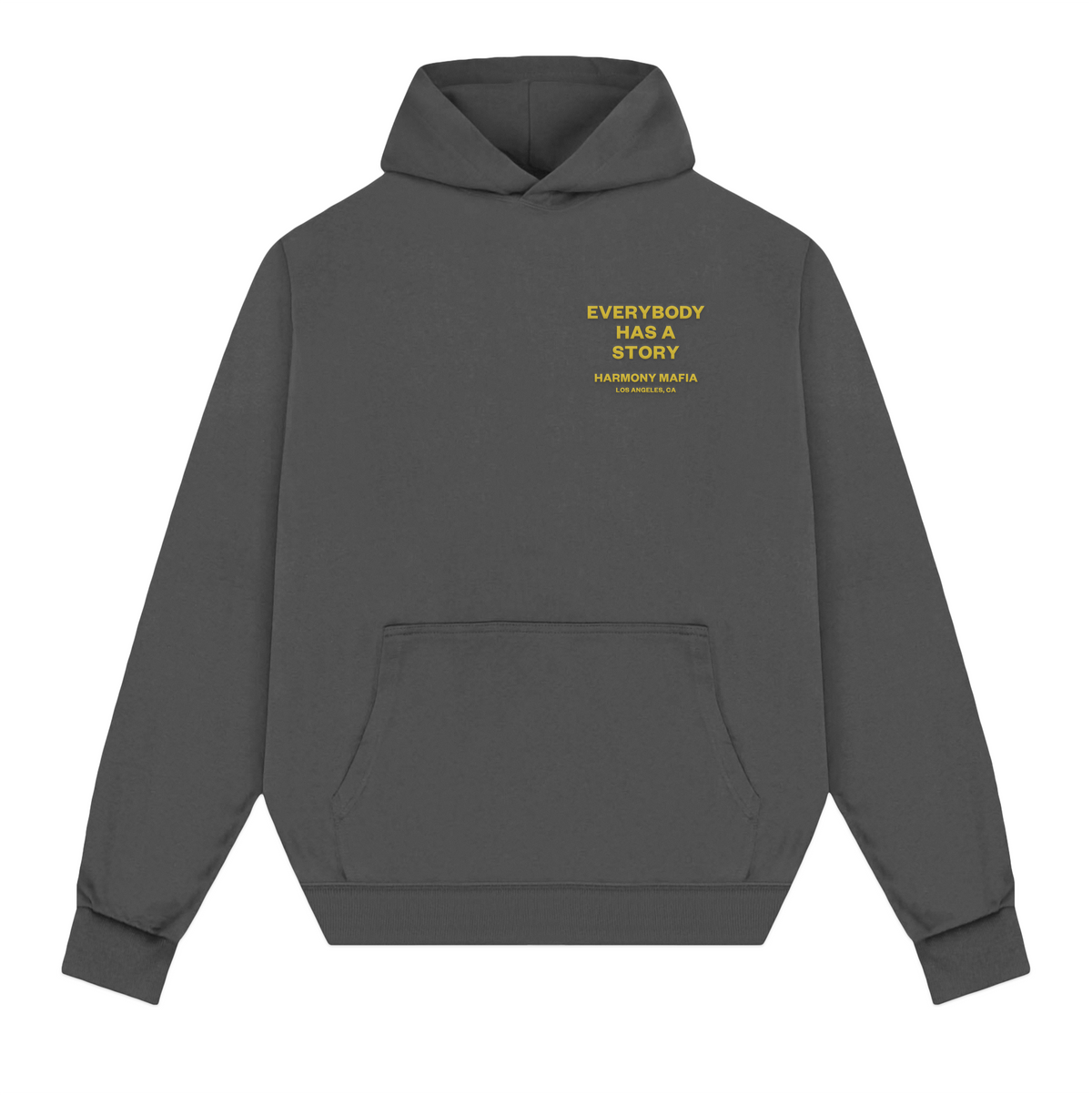 EVERYBODY HAS A STORY HOODIE ASH BLACK