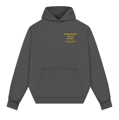 EVERYBODY HAS A STORY HOODIE ASH BLACK